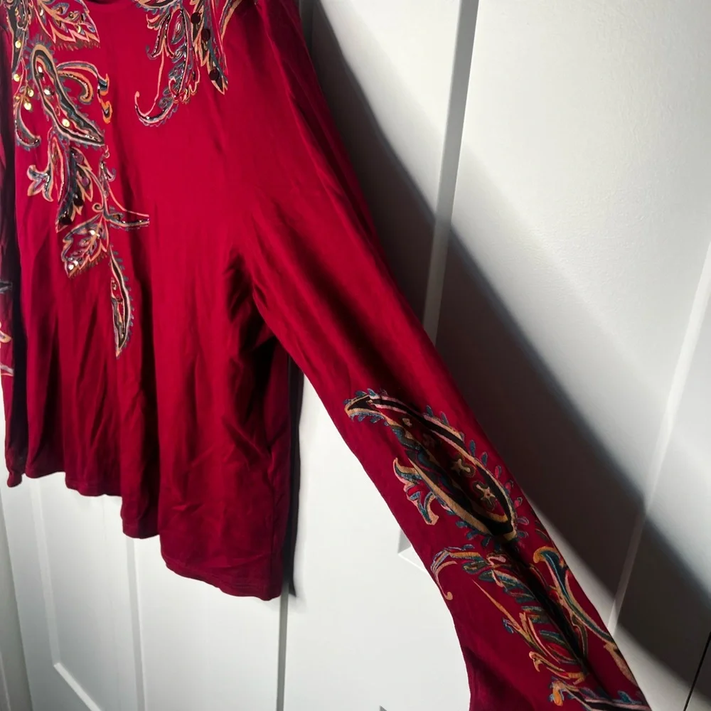 🚫SOLD🚫Chico's Burgundy Paisley Embellished Long Sleeve Top Women's XL Chico's 3 - Picture 3 of 6